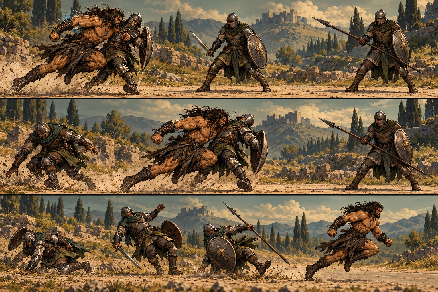 Sez hits a guard, then charges through three enemies toward the trapped wizard. The charge does less to each than a full weapon hit, but changes his position.